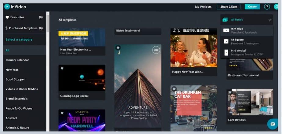 Collection Of Templates In Invideo Platform